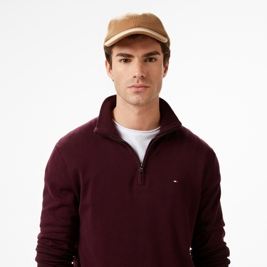  Tommy Hilfiger Essential Mock Erkek Kırmızı Yarım Fermuarlı Triko