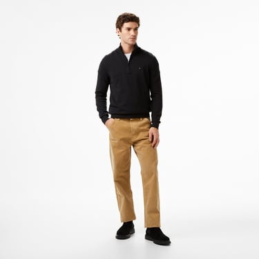  Tommy Hilfiger Essential Cotton Mock Erkek Yarım Fermuarlı Triko Siyah Kazak