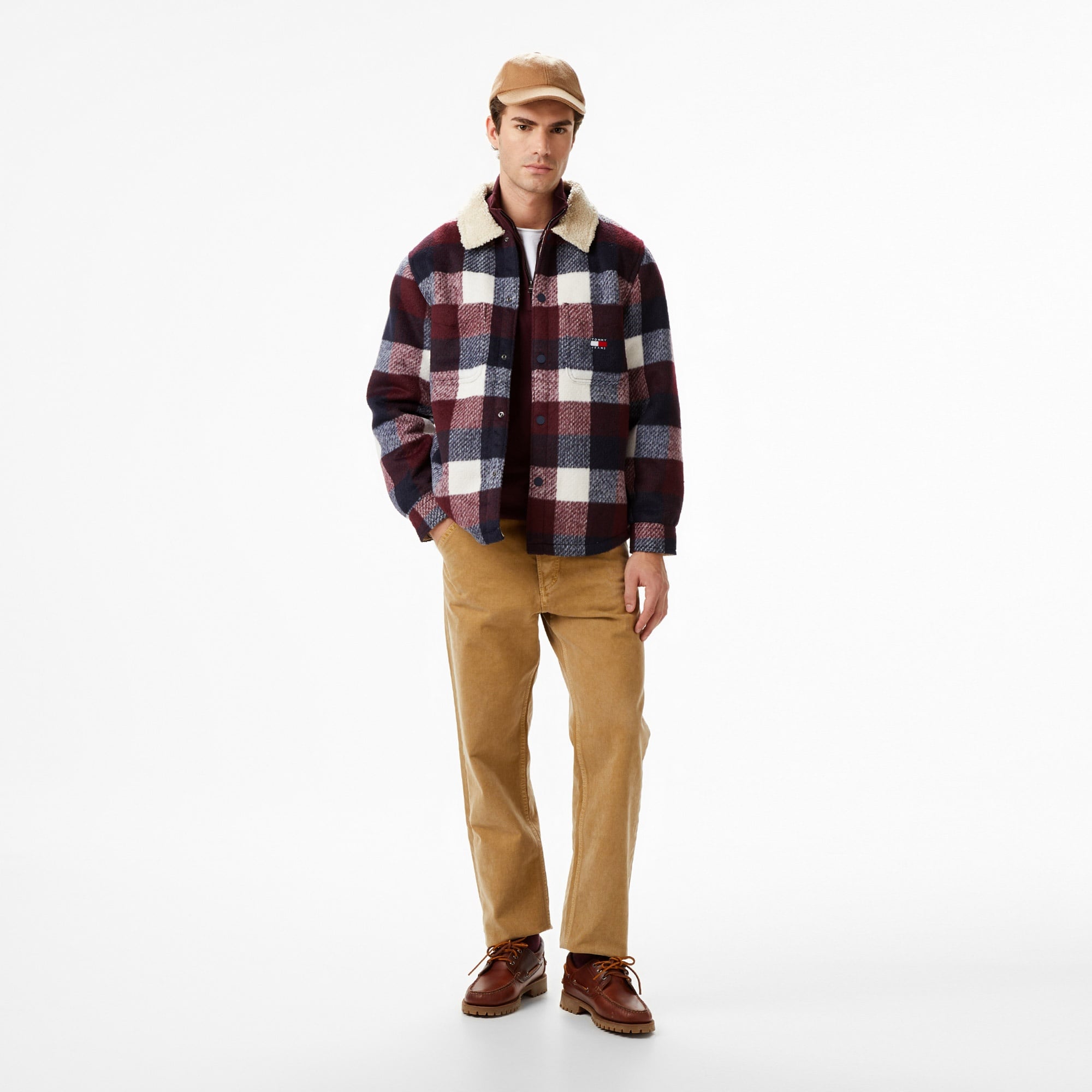 Tommy Jeans Check Teddy Overshirt Erkek Mavi Gömlek