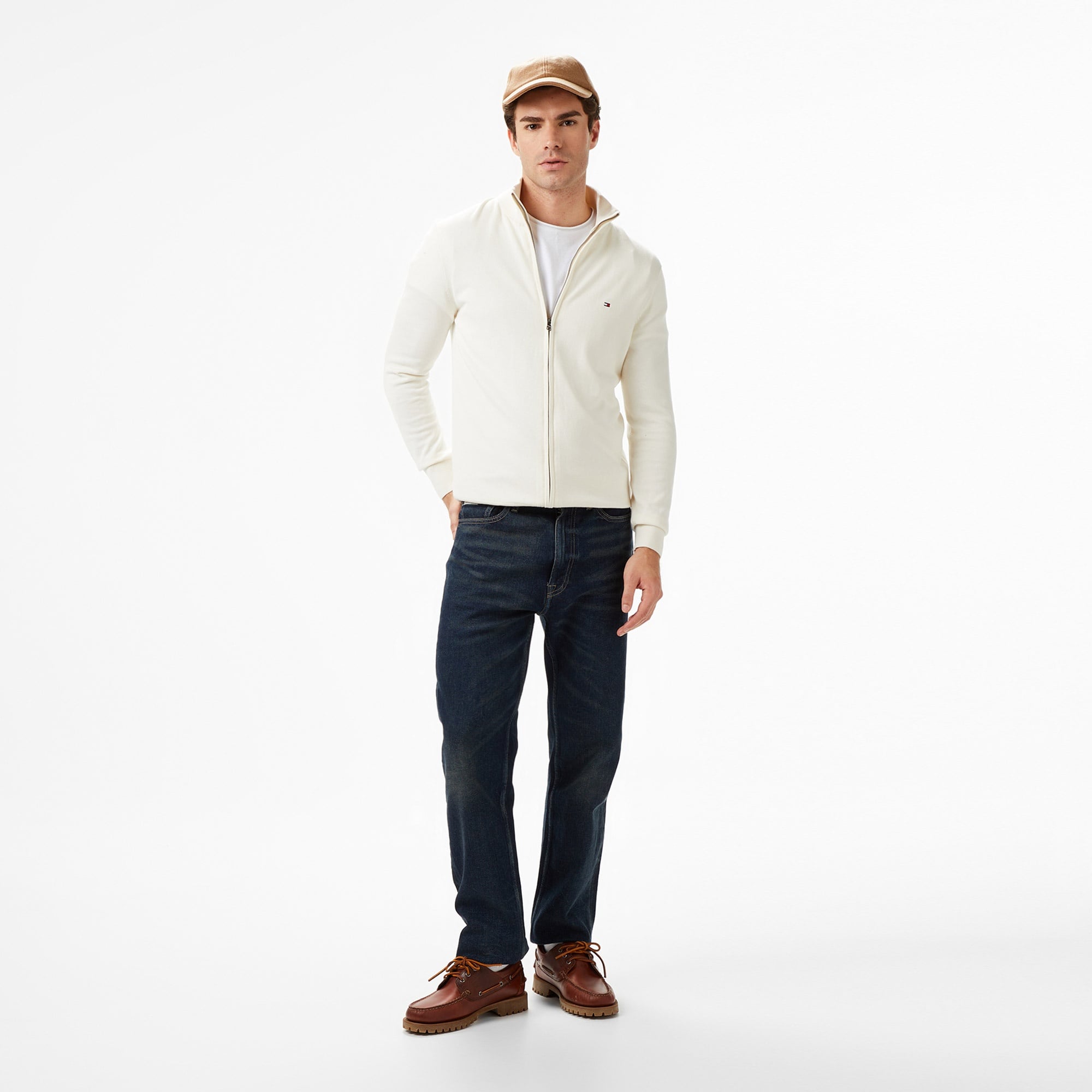 Tommy Hilfiger Essential Zip Erkek Triko Krem Hırka