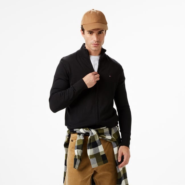  Tommy Hilfiger Essential Zip Erkek Siyah Triko Hırka