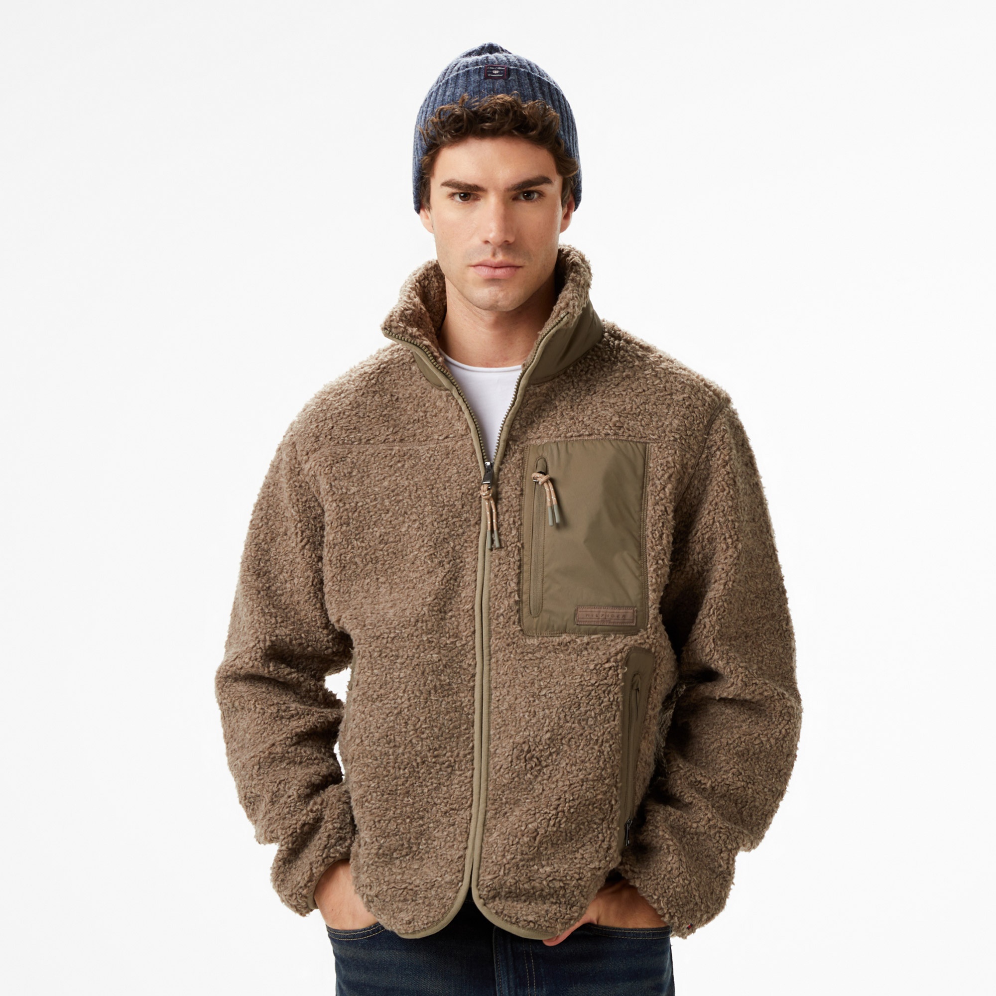 Tommy Hilfiger Teddy Through Erkek Fermuarlı Bej Ceket