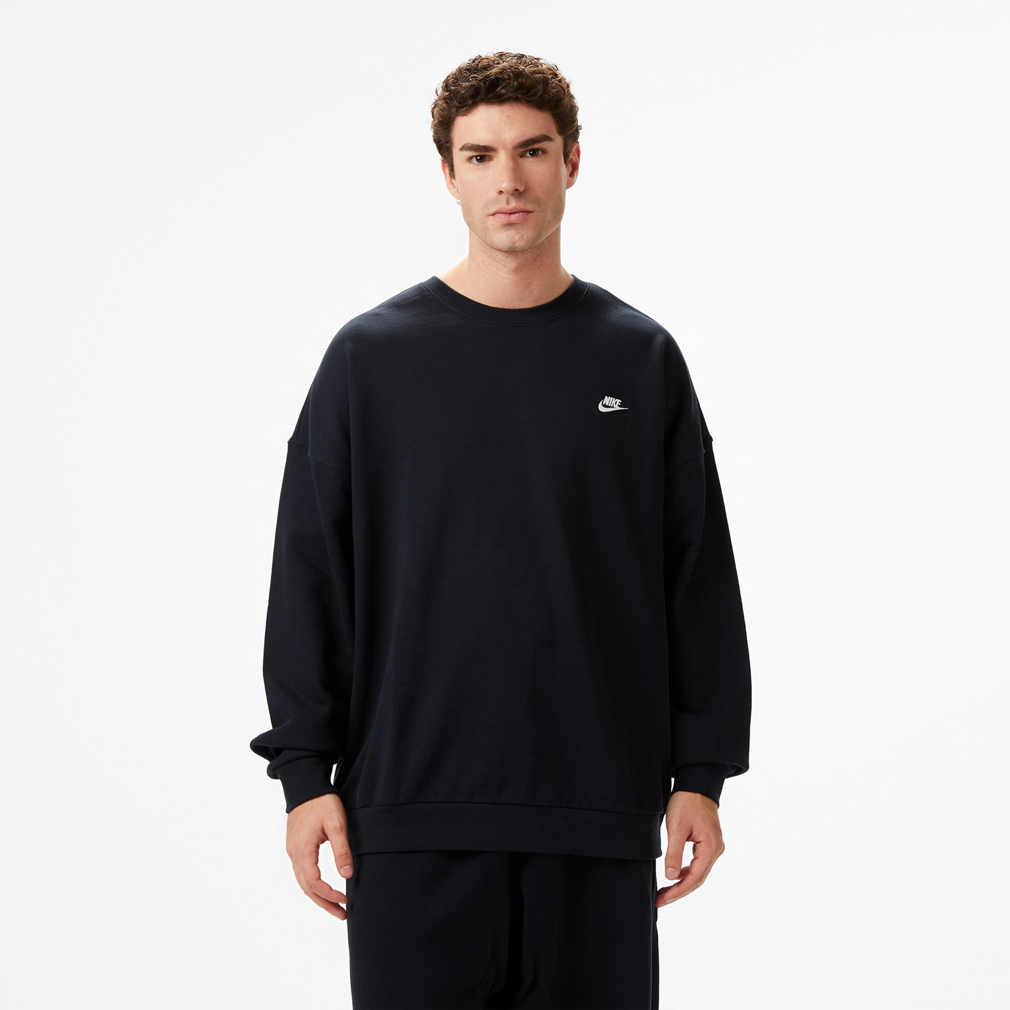 Nike Club Fleece Oversized Crew Erkek Siyah Sweatshirt