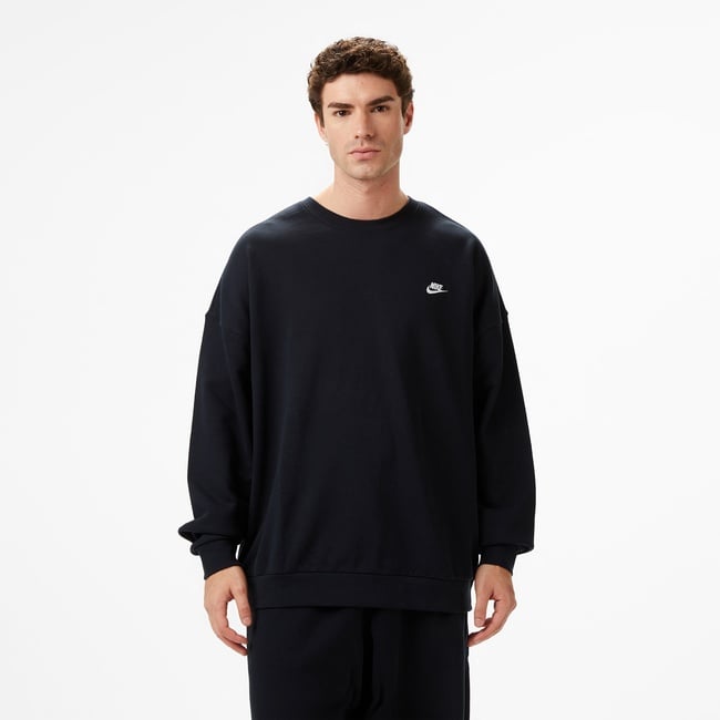  Nike Club Fleece Oversized Crew Erkek Siyah Sweatshirt