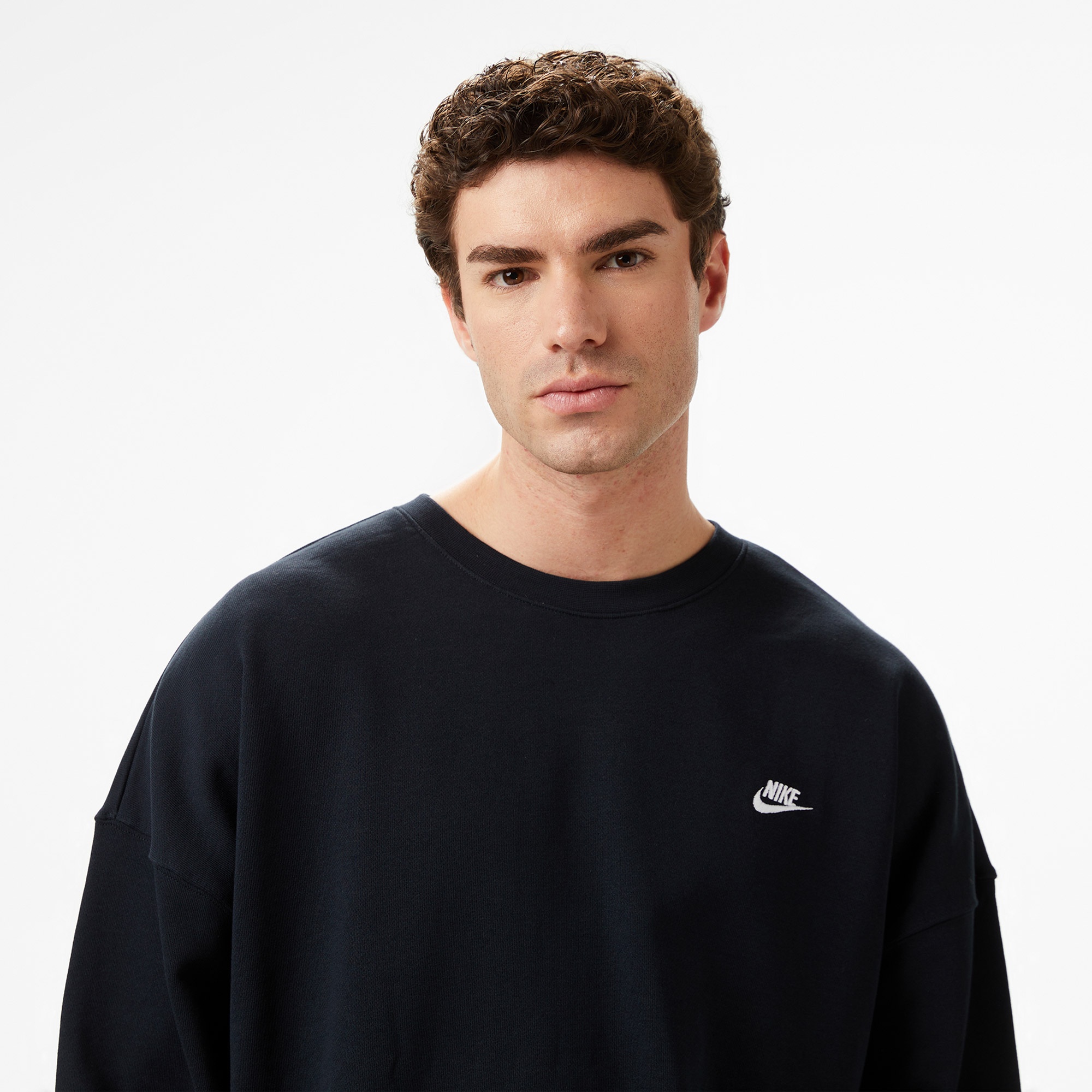 Nike Club Fleece Oversized Crew Erkek Siyah Sweatshirt