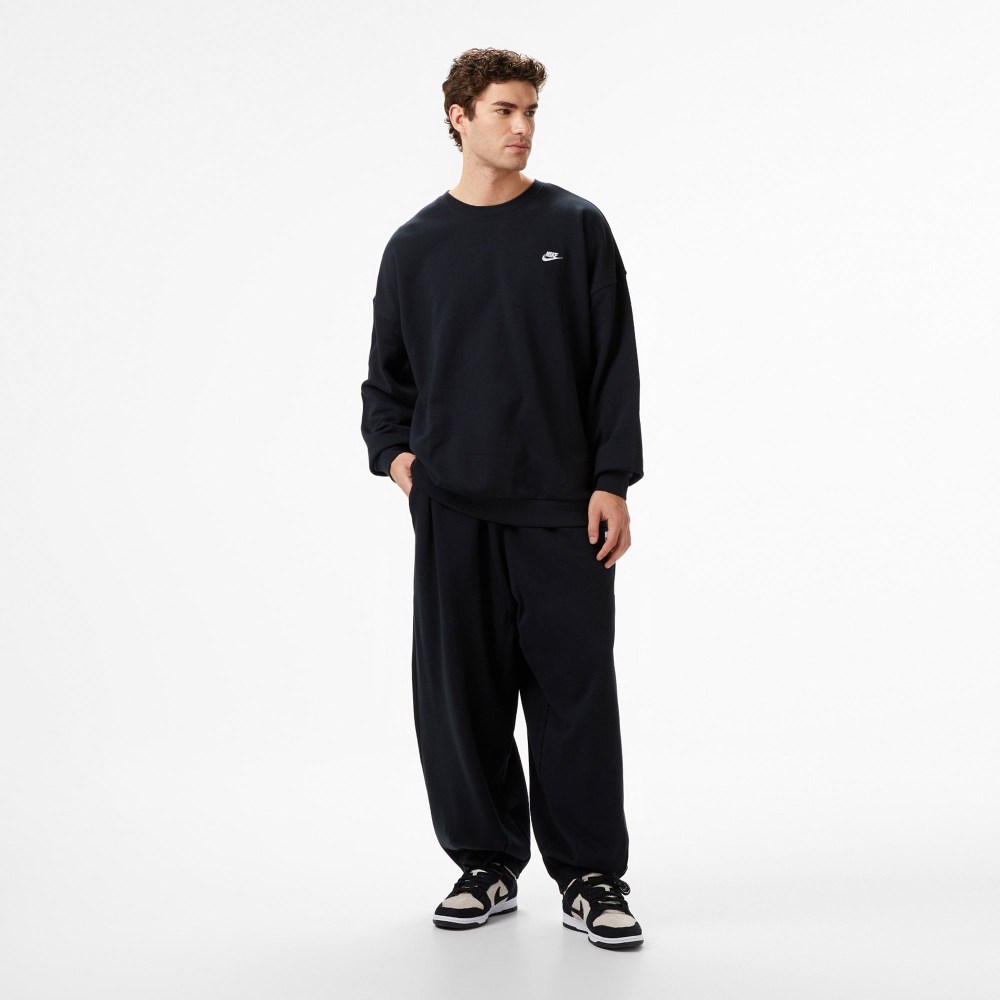 Nike Club Fleece Oversized French Terry Erkek Siyah Eşofman Altı