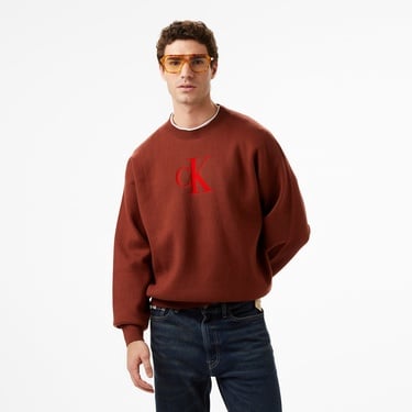  Calvin Klein Cashmere 3D Logo Erkek Kırmızı Triko