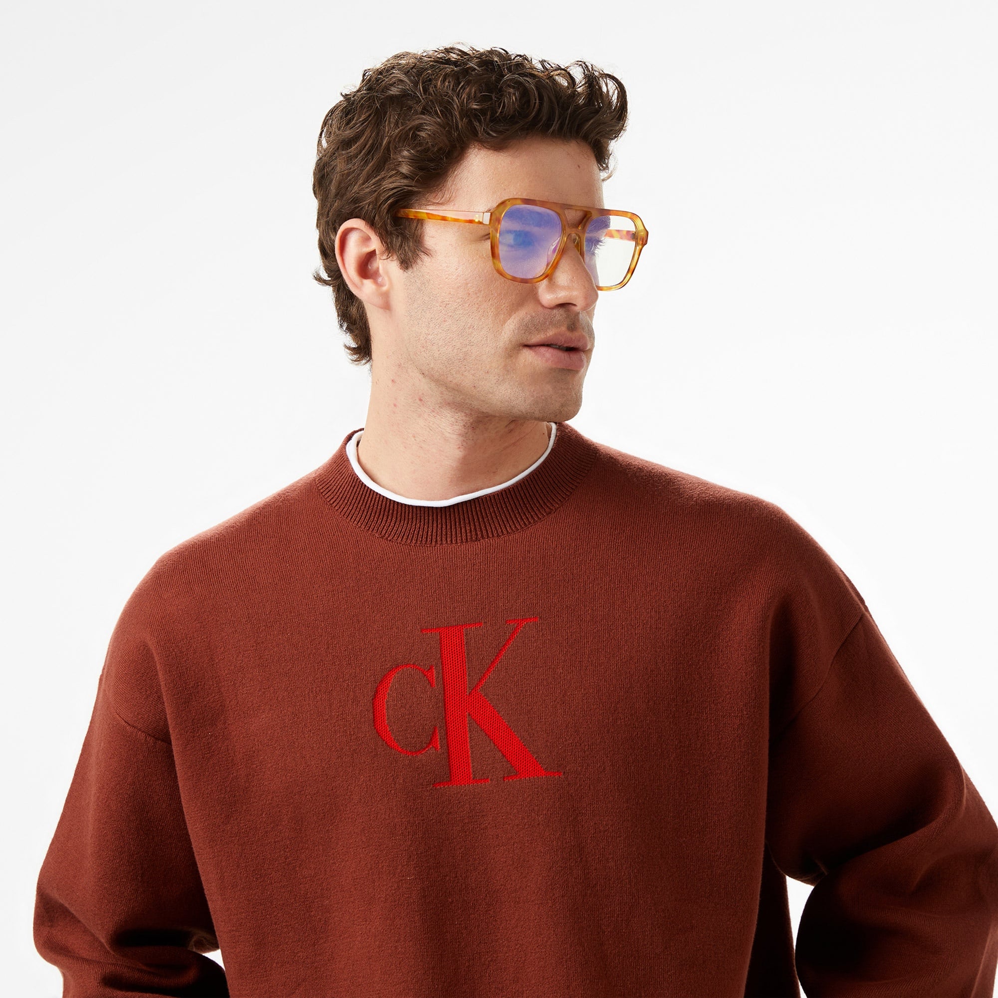 Calvin Klein Cashmere 3D Logo Erkek Kırmızı Triko