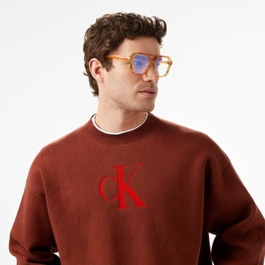  Calvin Klein Cashmere 3D Logo Erkek Kırmızı Triko