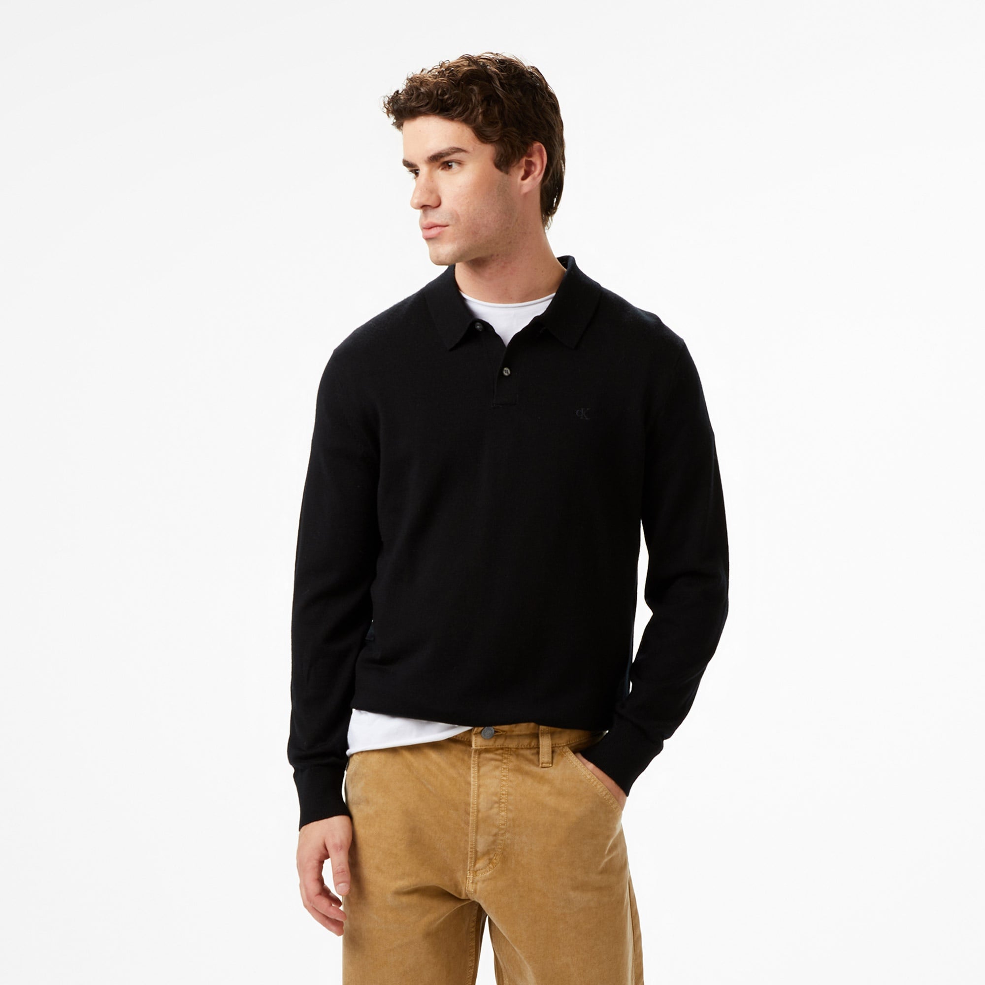 Calvin Klein Merino Polo Erkek Siyah Triko