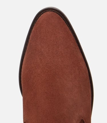  Kadın Süet Deri Taba Sivri Burunlu Lastik Detaylı Topuklu Bot