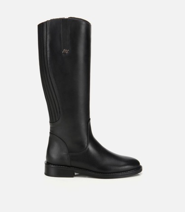  Kadın Deri Siyah Lastik Detaylı Binici Düz Çizme