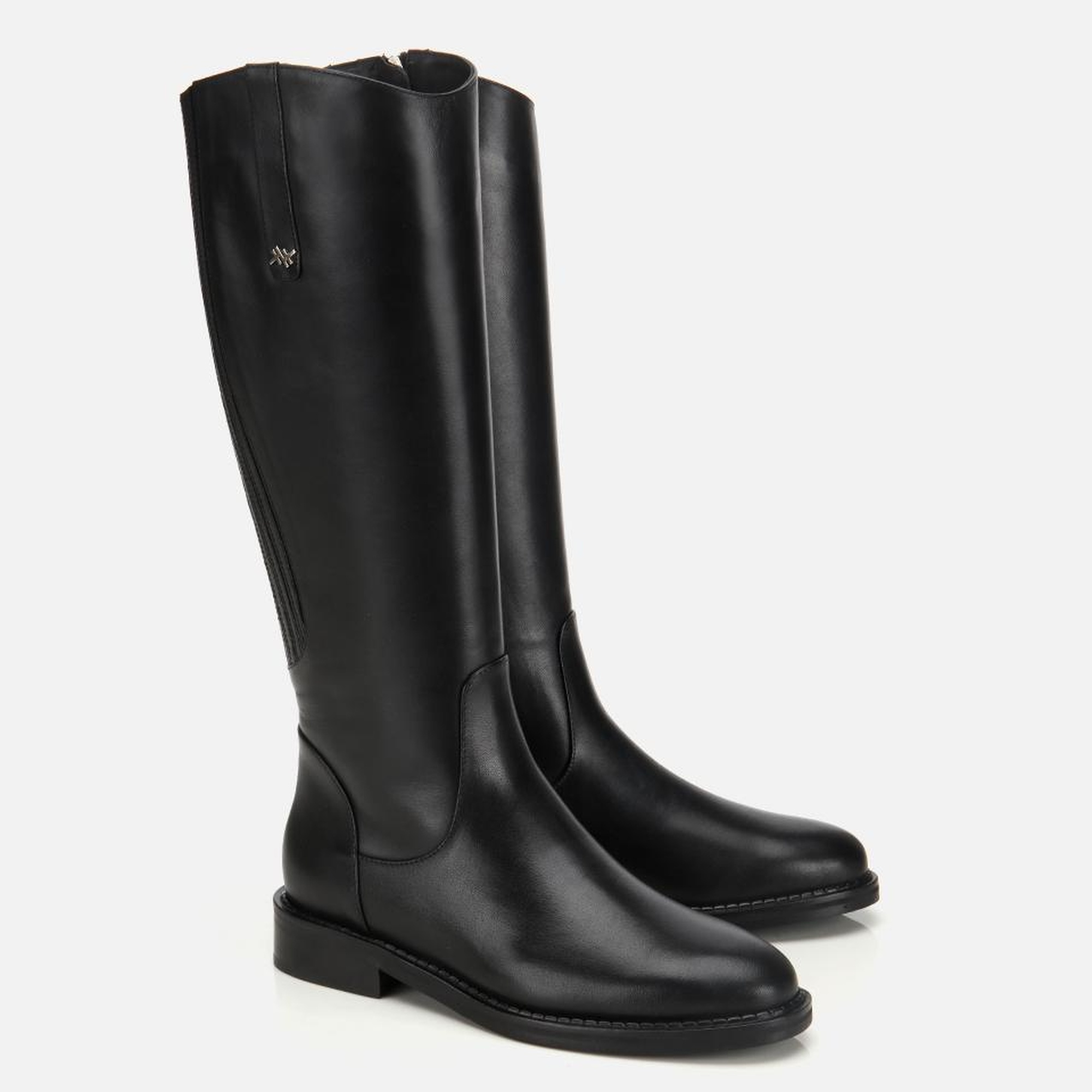 Kadın Deri Siyah Lastik Detaylı Binici Düz Çizme