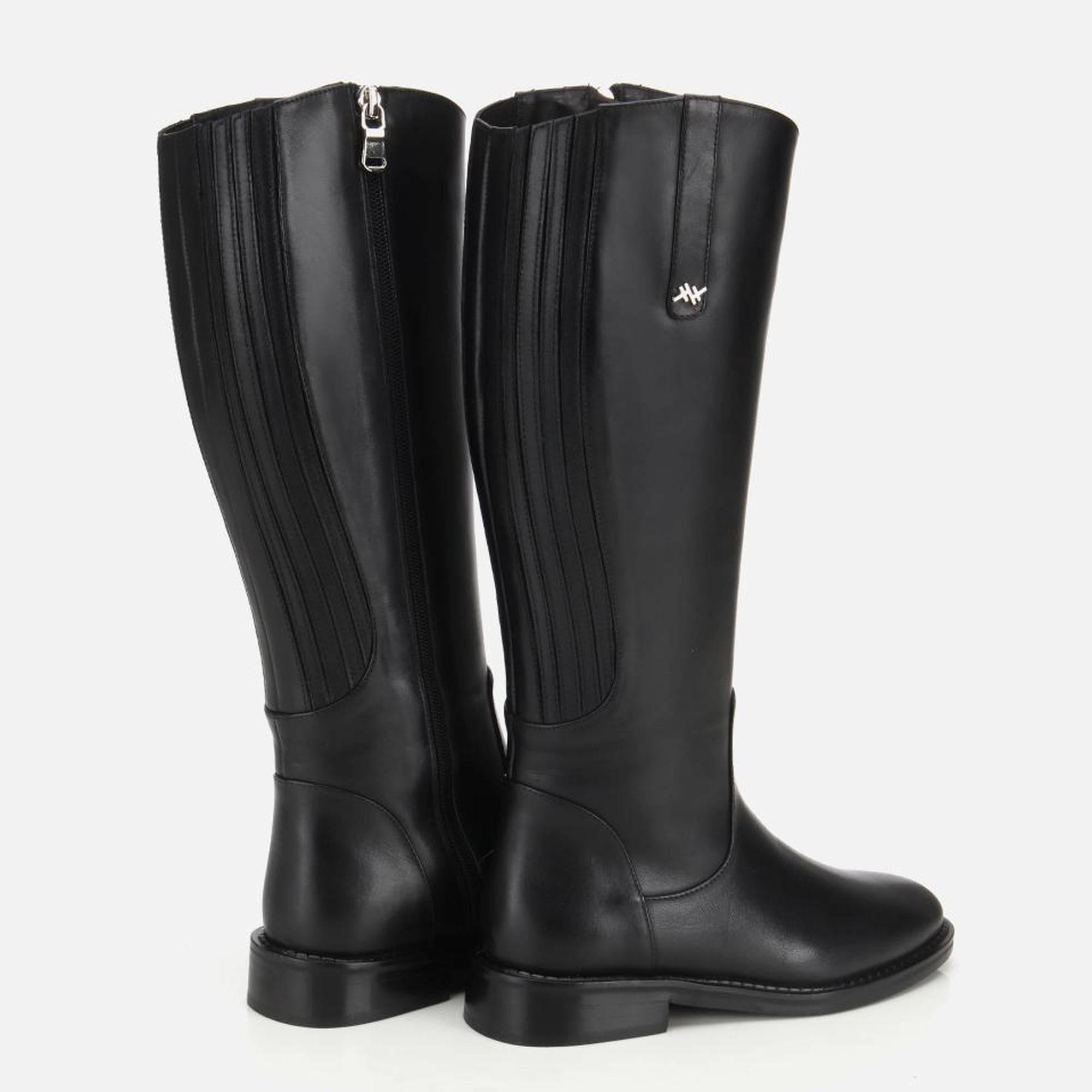 Kadın Deri Siyah Lastik Detaylı Binici Düz Çizme