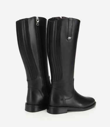  Kadın Deri Siyah Lastik Detaylı Binici Düz Çizme