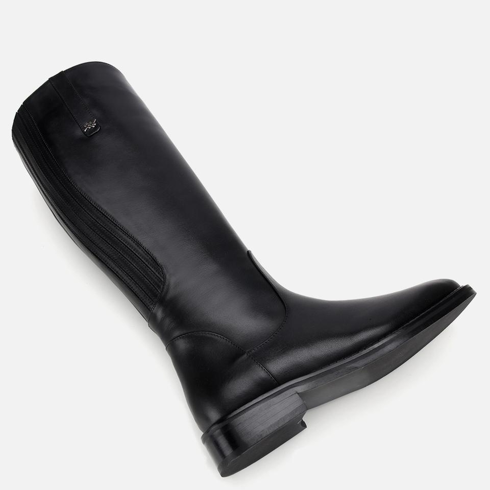 Kadın Deri Siyah Lastik Detaylı Binici Düz Çizme