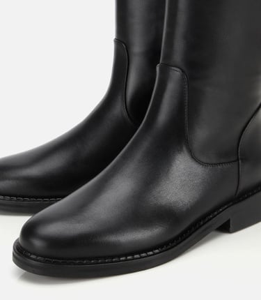  Kadın Deri Siyah Lastik Detaylı Binici Düz Çizme