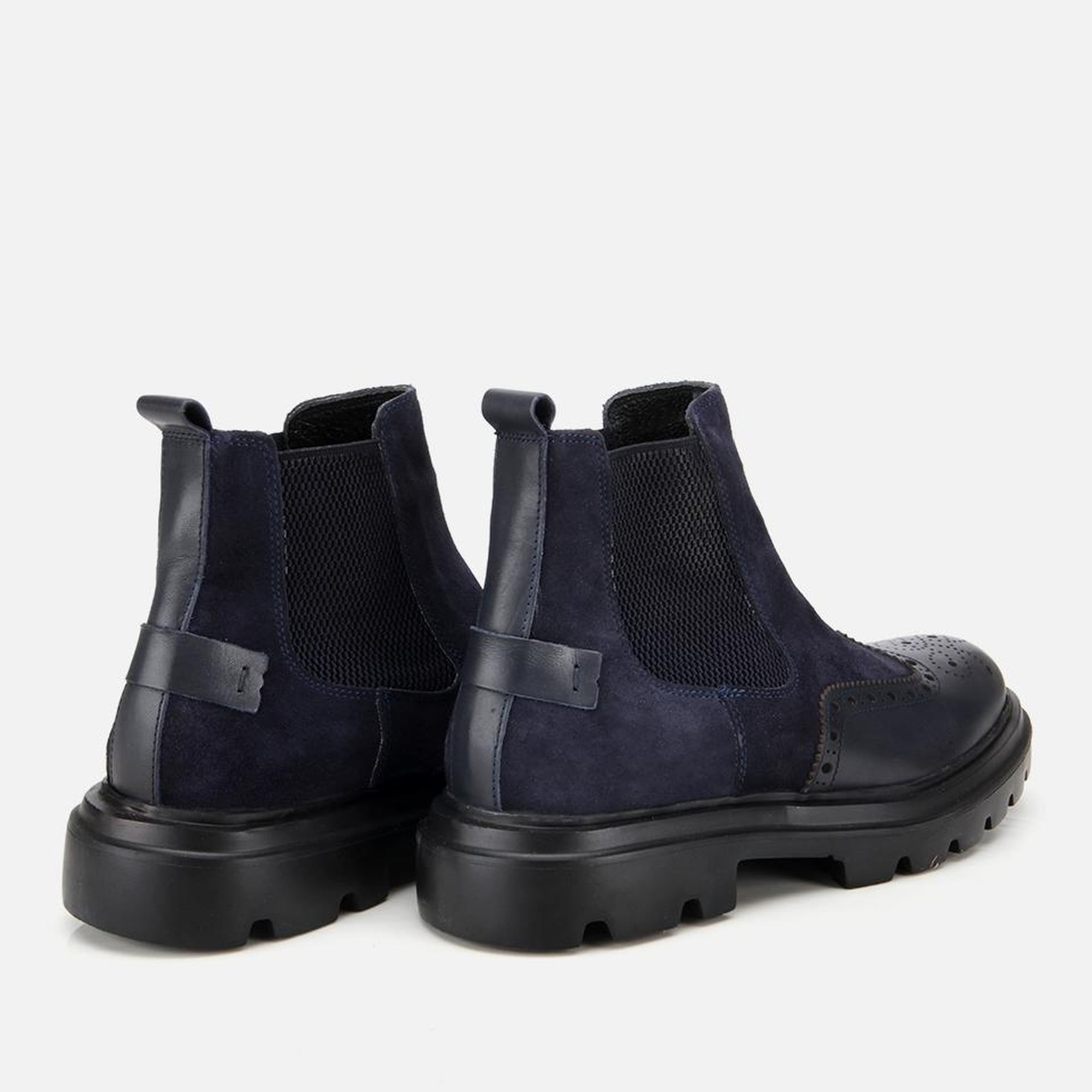 Erkek Süet Deri Lacivert Lastik Detaylı İşlemeli Chelsea Bot