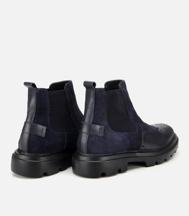  Erkek Süet Deri Lacivert Lastik Detaylı İşlemeli Chelsea Bot