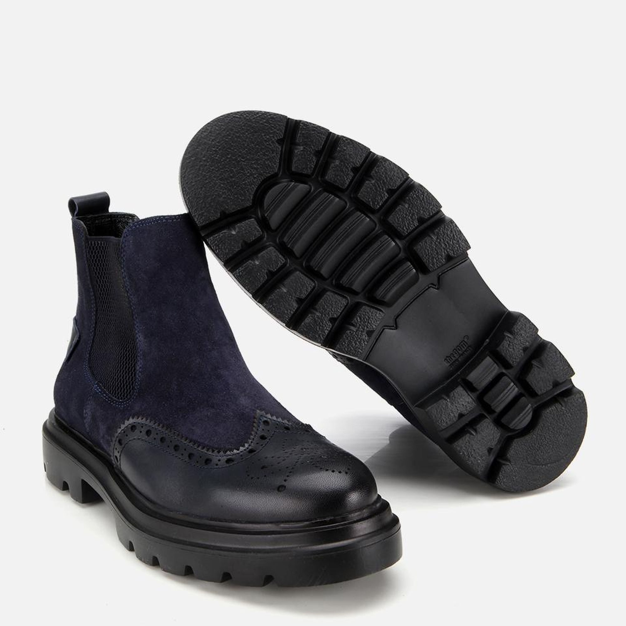 Erkek Süet Deri Lacivert Lastik Detaylı İşlemeli Chelsea Bot