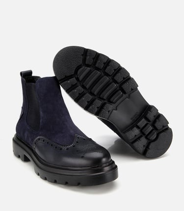  Erkek Süet Deri Lacivert Lastik Detaylı İşlemeli Chelsea Bot