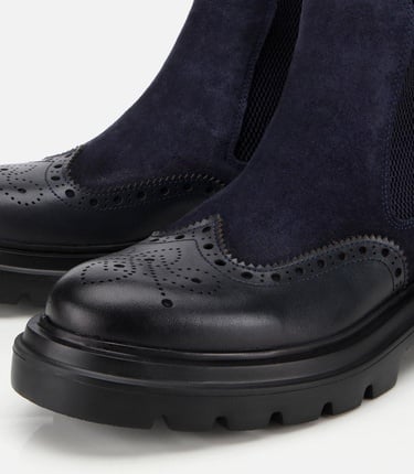  Erkek Süet Deri Lacivert Lastik Detaylı İşlemeli Chelsea Bot