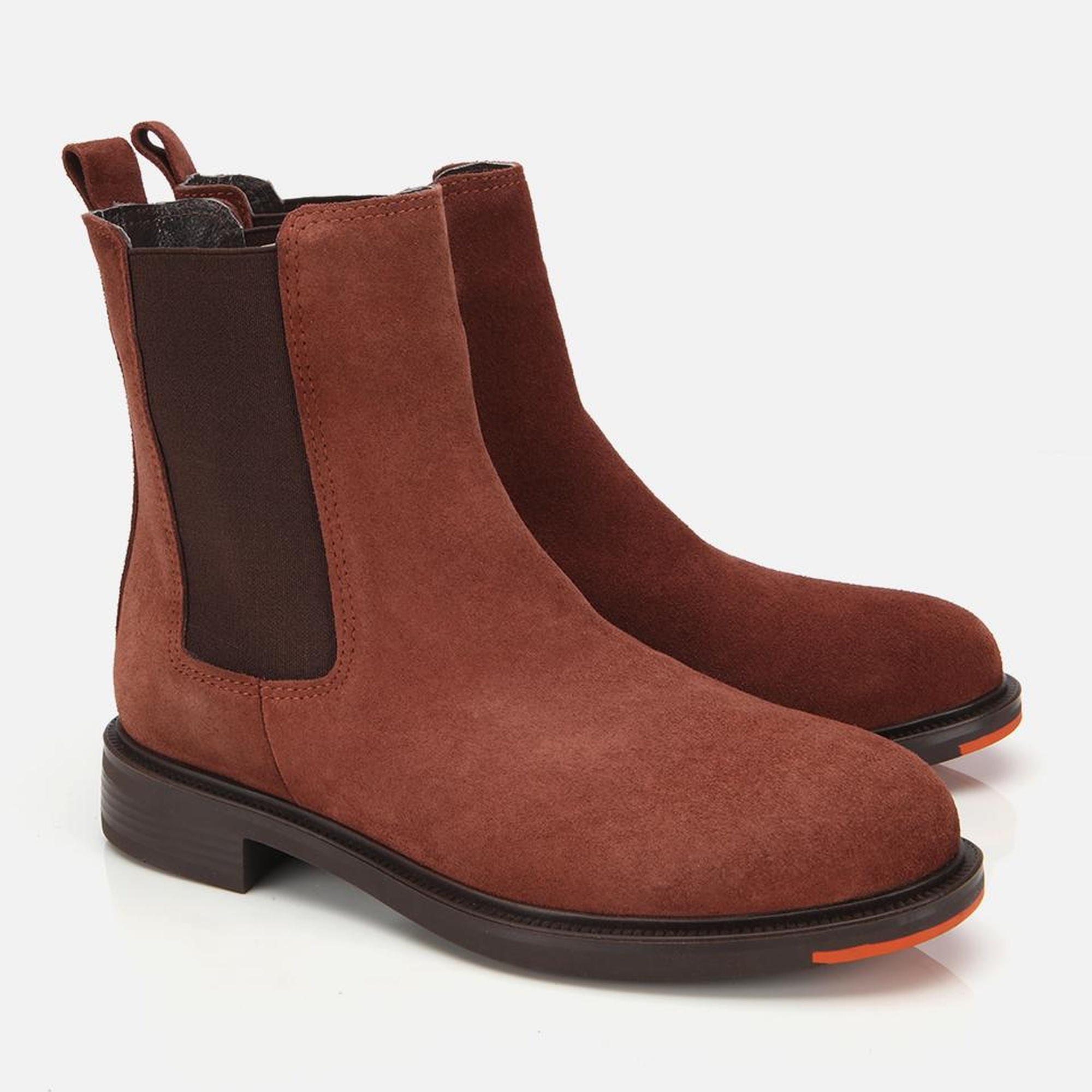 Kadın Süet Deri Taba Lastik Detaylı Düz Bot