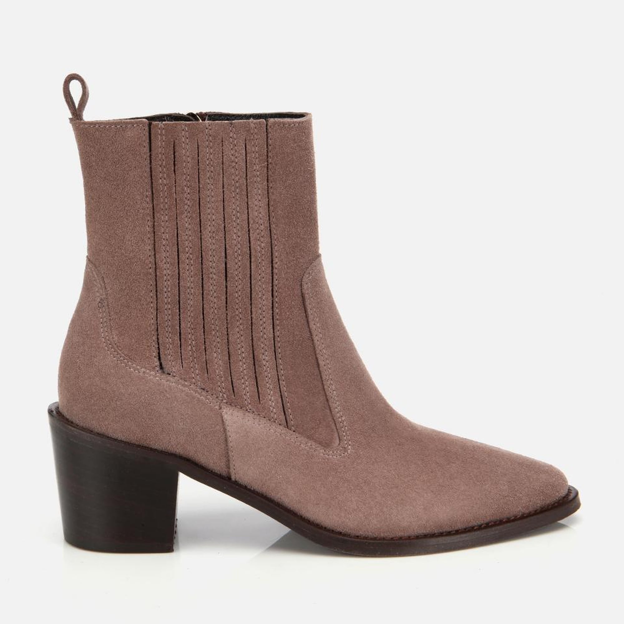 Kadın Süet Deri Vizon Sivri Burunlu Lastik Detaylı Topuklu Bot