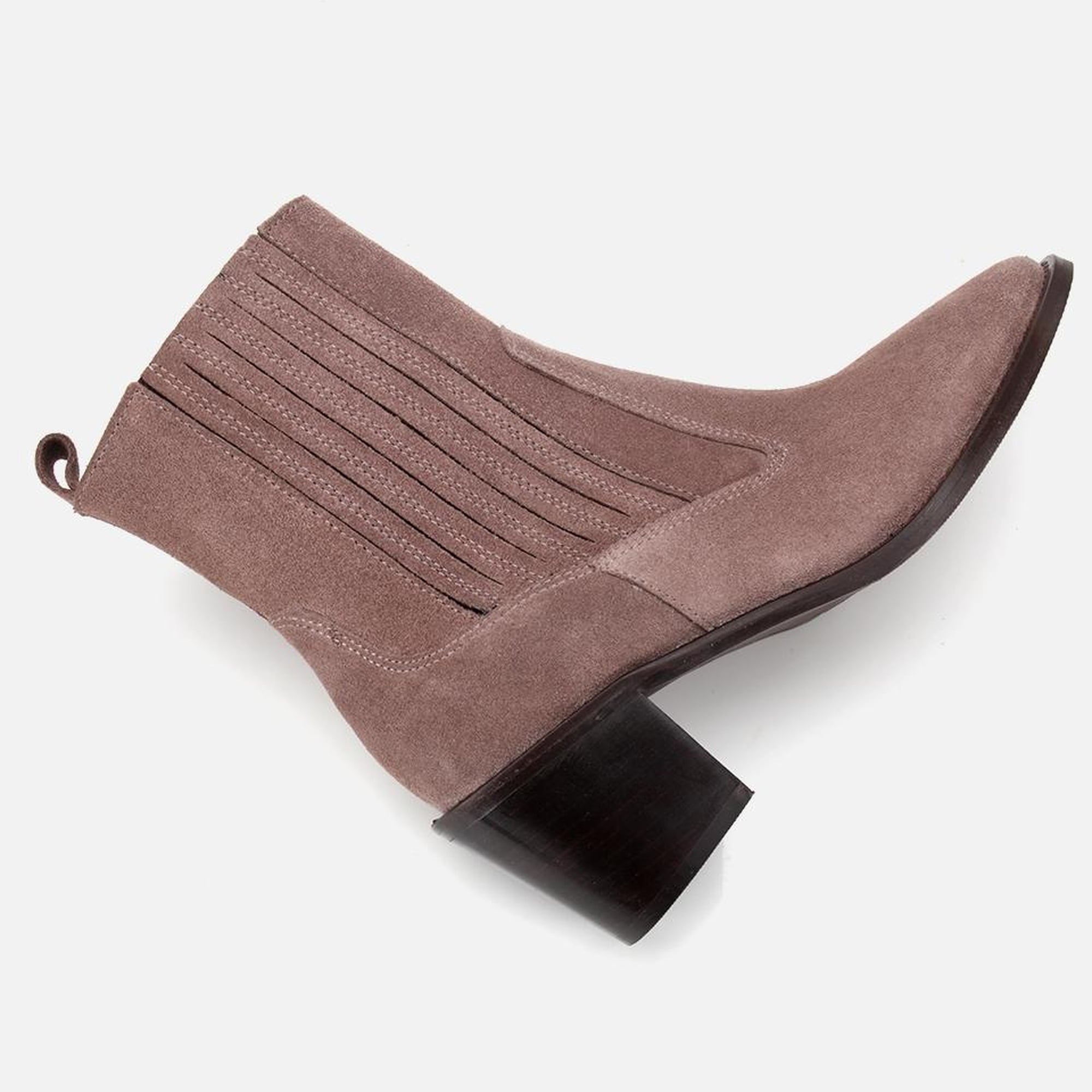 Kadın Süet Deri Vizon Sivri Burunlu Lastik Detaylı Topuklu Bot