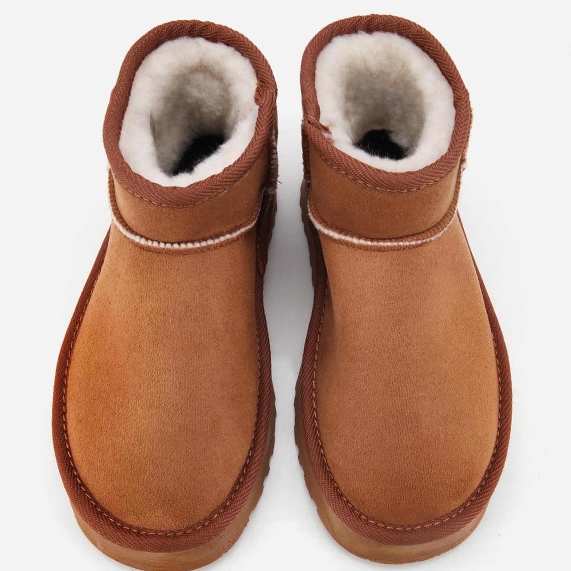 Kadın Süet Taba İçi Kürklü Bilekte Kalın Tabanlı Düz Bot