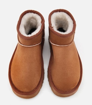  Kadın Süet Taba İçi Kürklü Bilekte Kalın Tabanlı Düz Bot