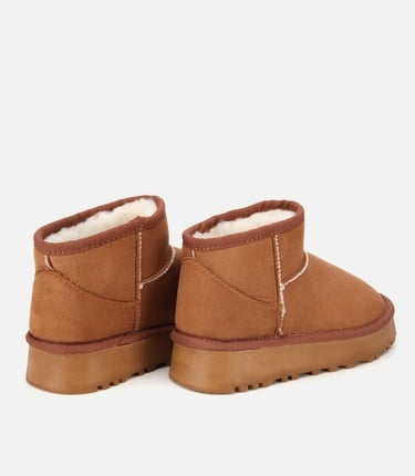  Kadın Süet Taba İçi Kürklü Bilekte Kalın Tabanlı Düz Bot