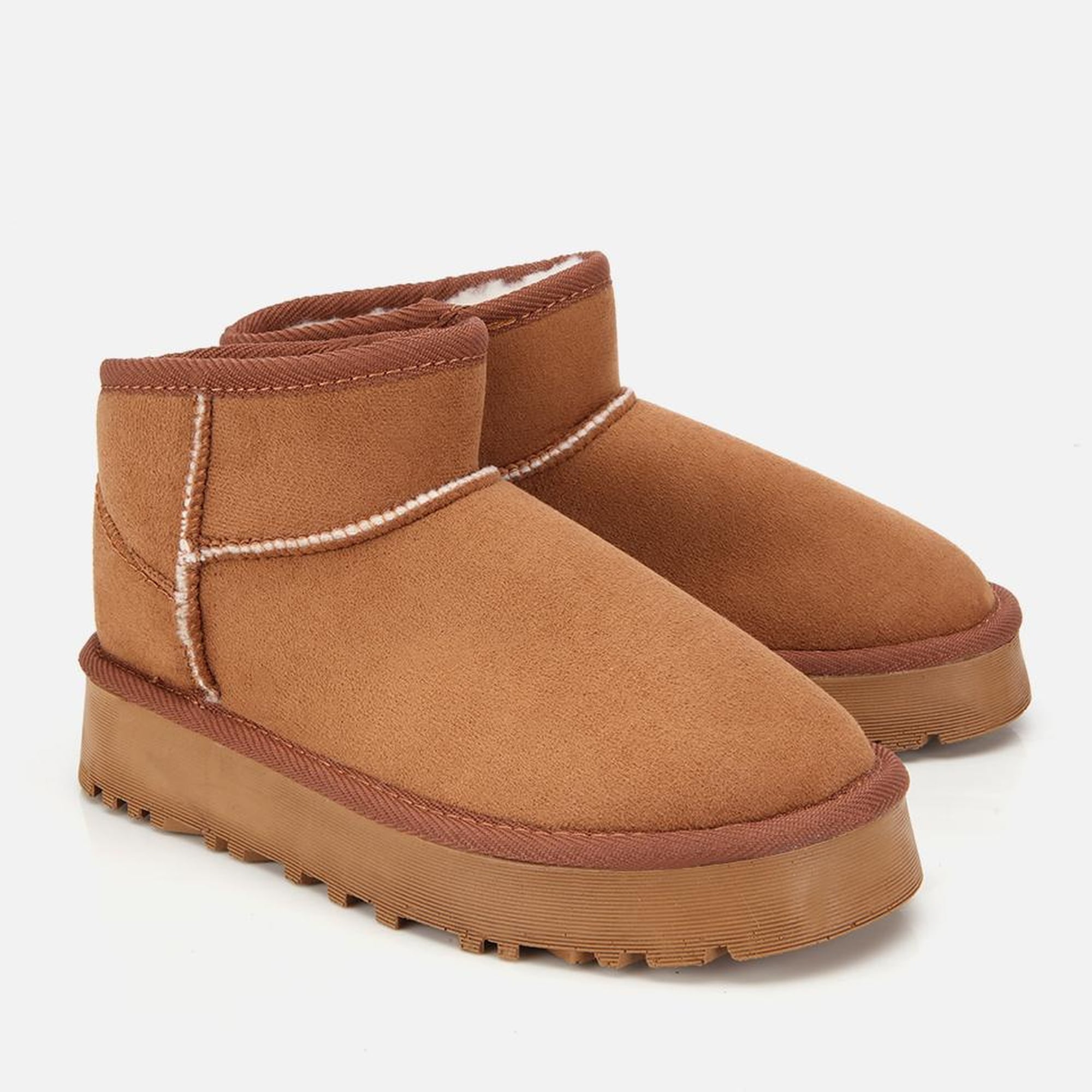 Kadın Süet Taba İçi Kürklü Bilekte Kalın Tabanlı Düz Bot