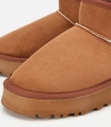  Kadın Süet Taba İçi Kürklü Bilekte Kalın Tabanlı Düz Bot