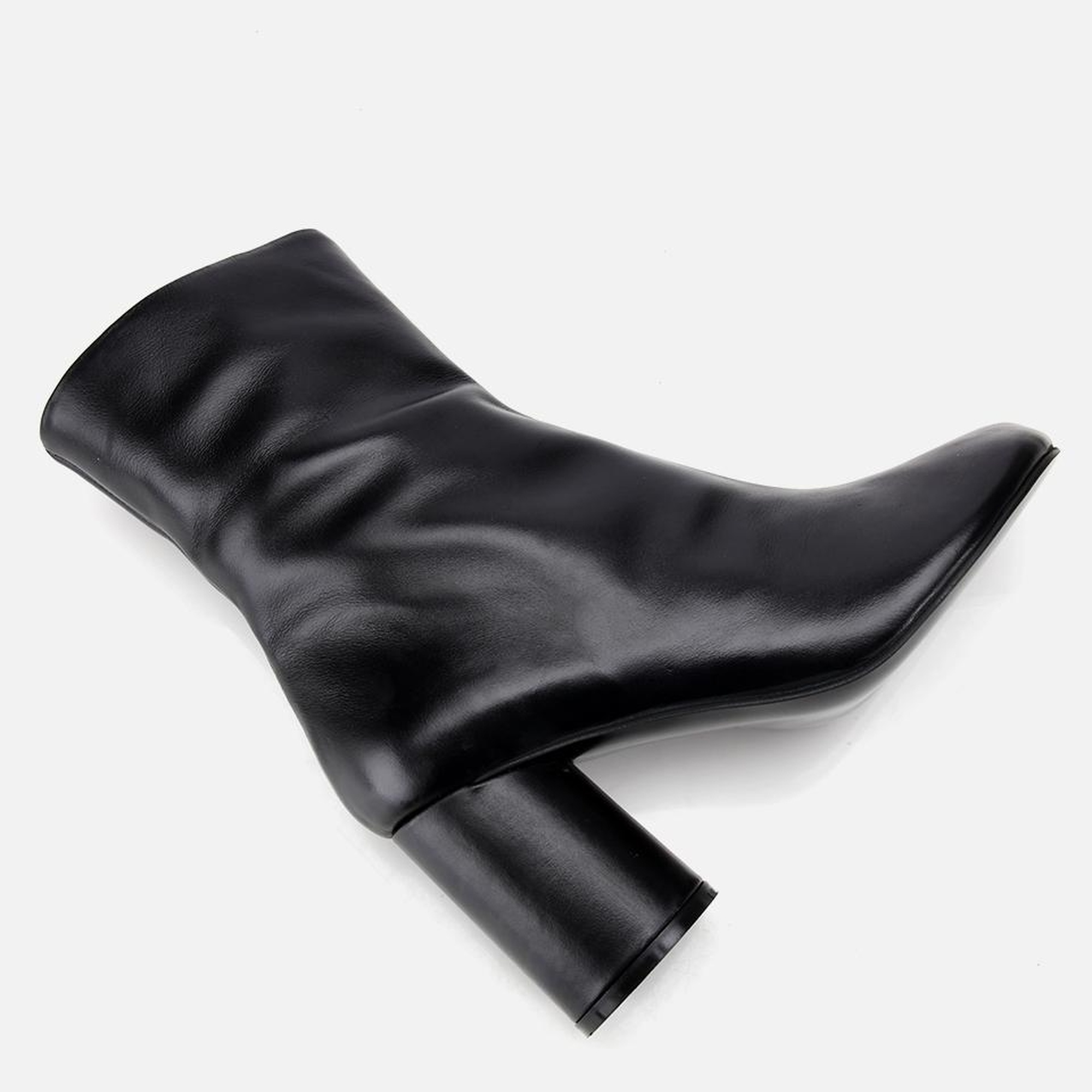 Kadın Deri Siyah Streç Blok Detaylı Topuklu Bot