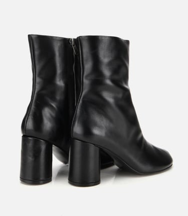  Kadın Deri Siyah Streç Blok Detaylı Topuklu Bot