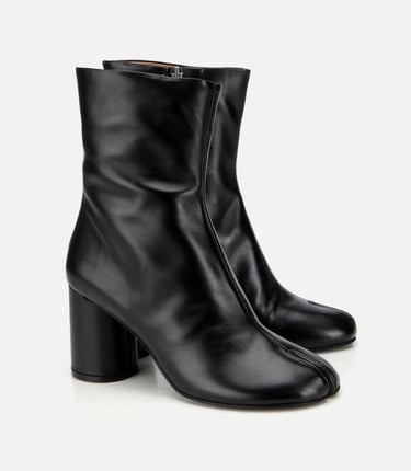  Kadın Deri Siyah Streç Blok Detaylı Topuklu Bot