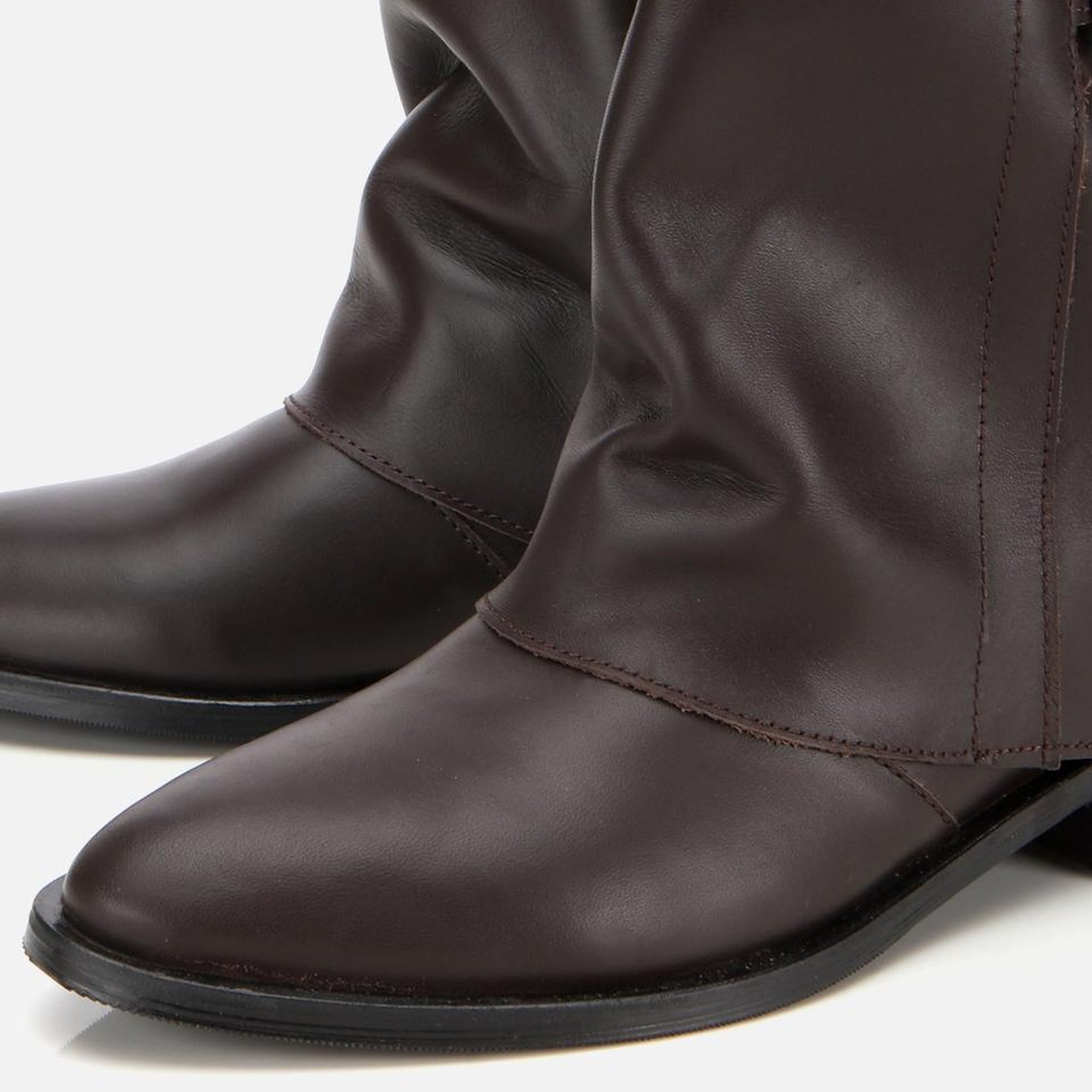 Kadın Deri Kahverengi Tokalı Kırışık Görünümlü Kovboy/Western Düz Bot