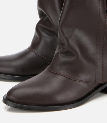  Kadın Deri Kahverengi Tokalı Kırışık Görünümlü Kovboy/Western Düz Bot