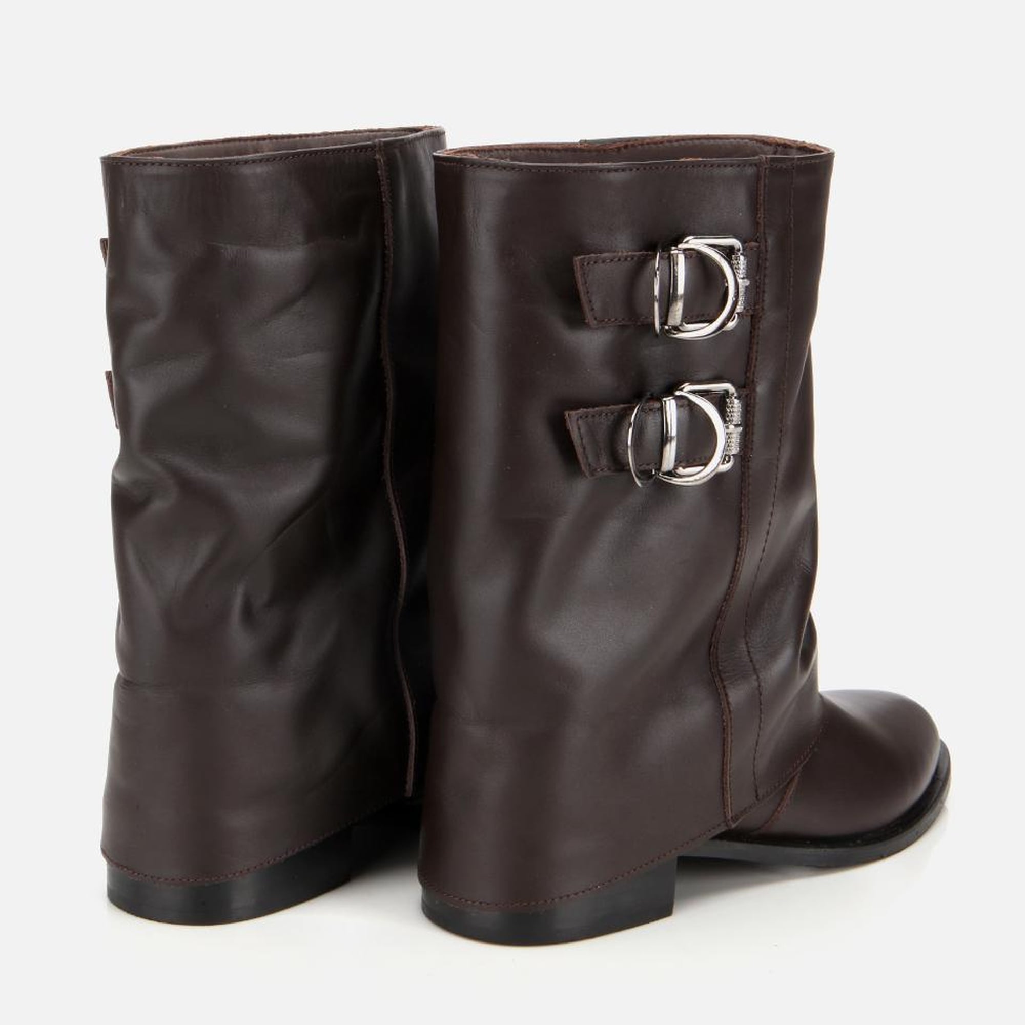 Kadın Deri Kahverengi Tokalı Kırışık Görünümlü Kovboy/Western Düz Bot