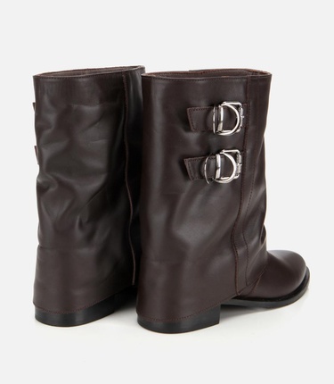  Kadın Deri Kahverengi Tokalı Kırışık Görünümlü Kovboy/Western Düz Bot