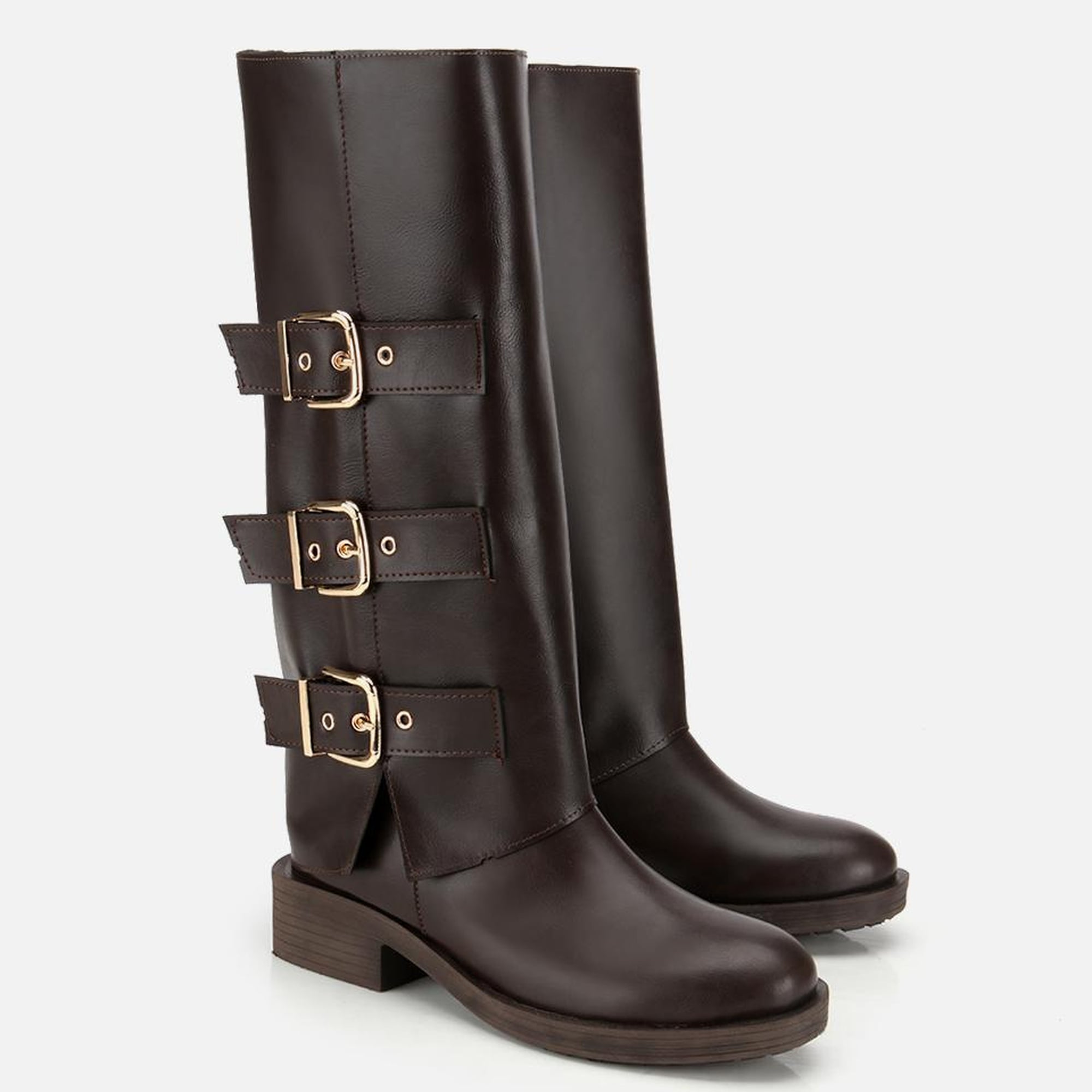 Kadın Kahverengi Tokalı Düz Çizme