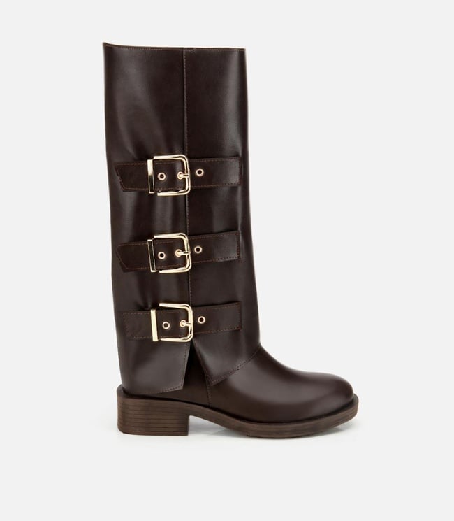  Kadın Kahverengi Tokalı Düz Çizme