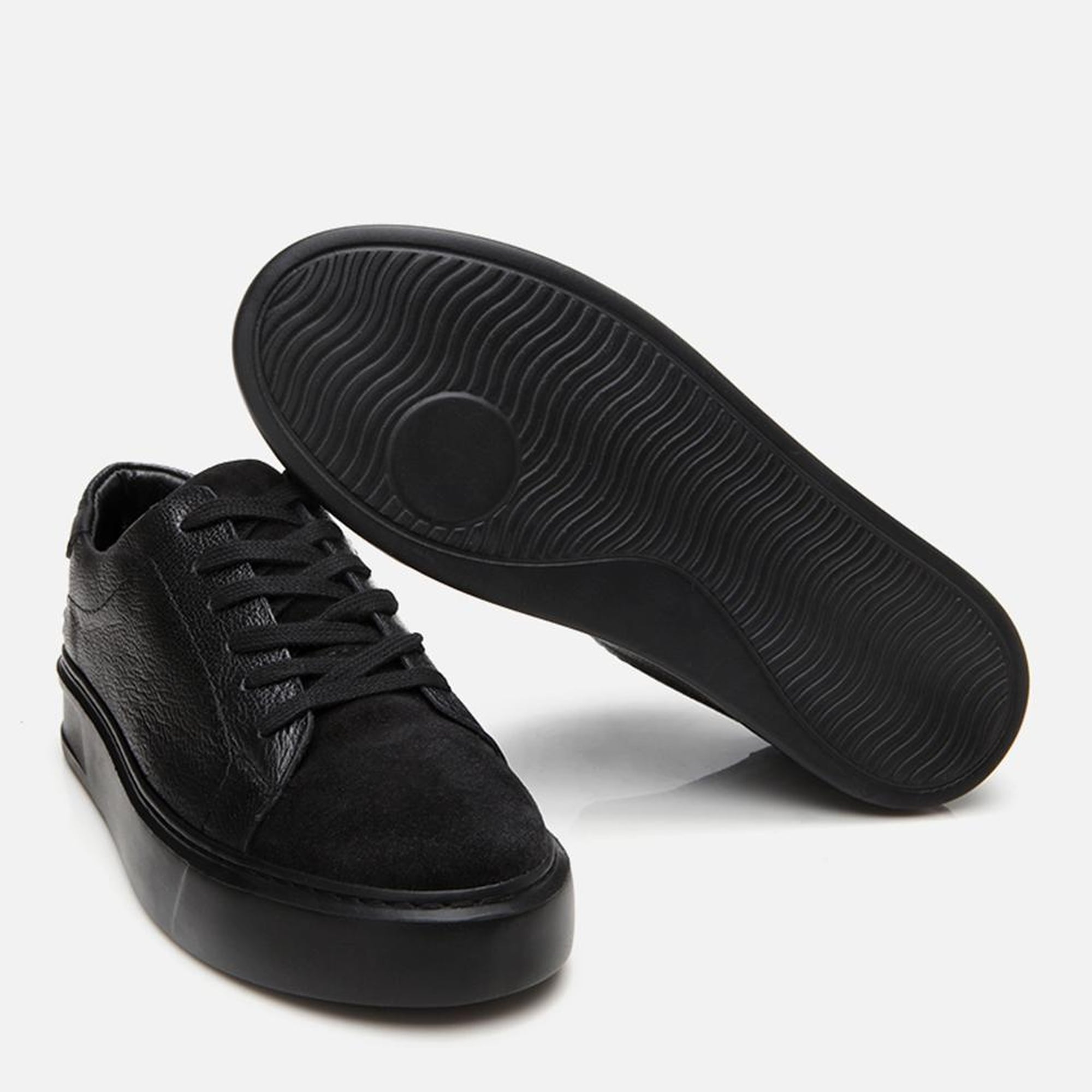 Erkek Deri Siyah Hafif Tabanlı Spor Ayakkabı