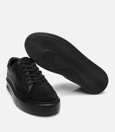  Erkek Deri Siyah Hafif Tabanlı Spor Ayakkabı