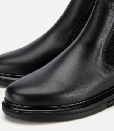  Erkek Deri Siyah Lastik Detaylı Comfort Chealsea Bot