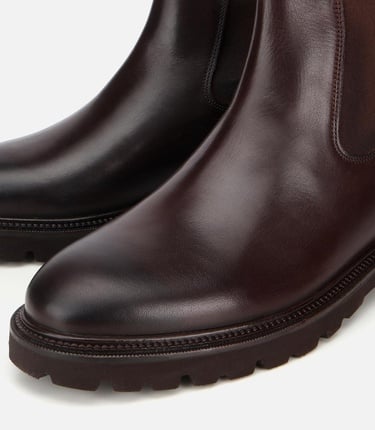  Erkek Deri Kahverengi Lastik Detaylı Chelsea Bot