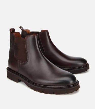  Erkek Deri Kahverengi Lastik Detaylı Chelsea Bot