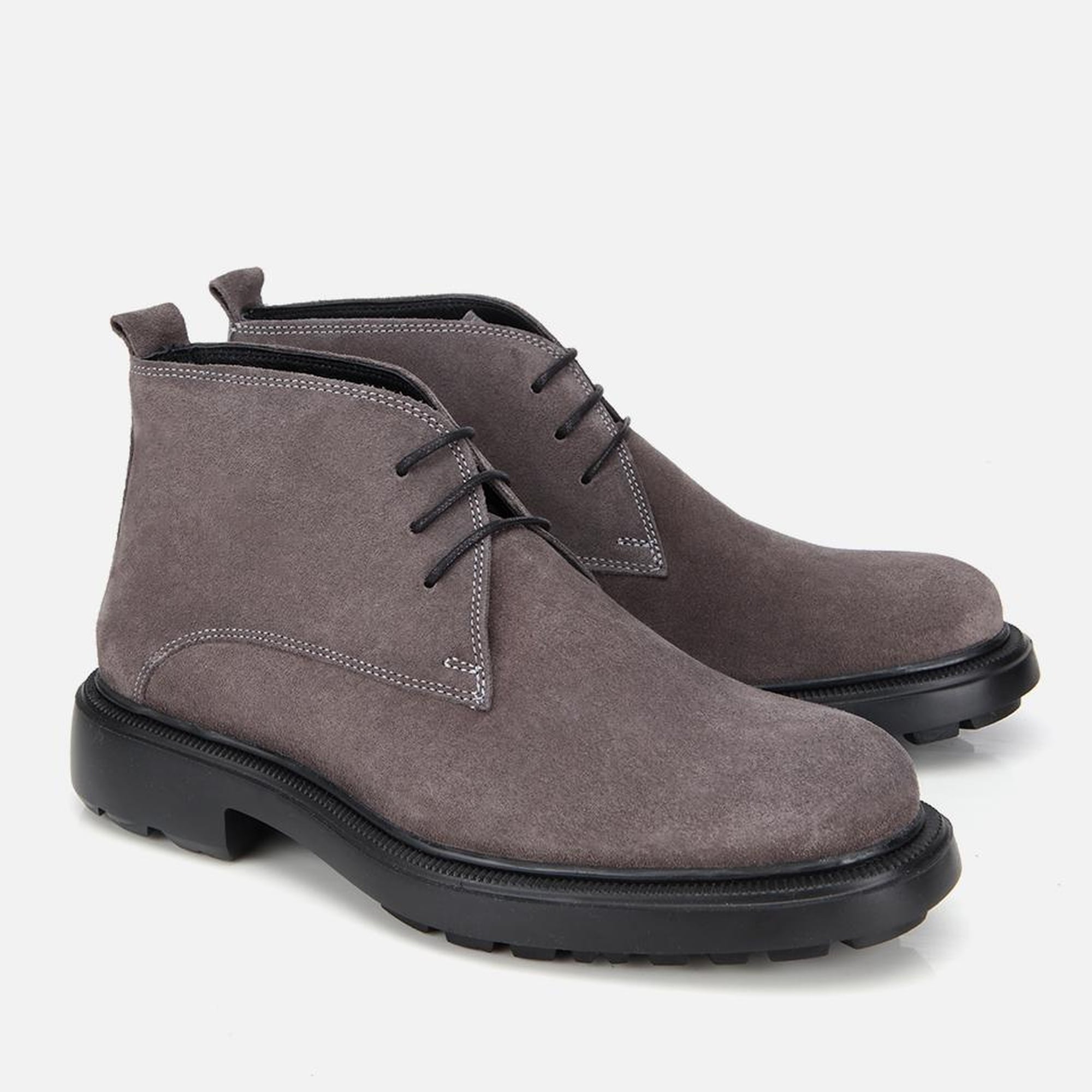 Erkek Süet Deri Gri Bağcık Detaylı Chelsea Bot