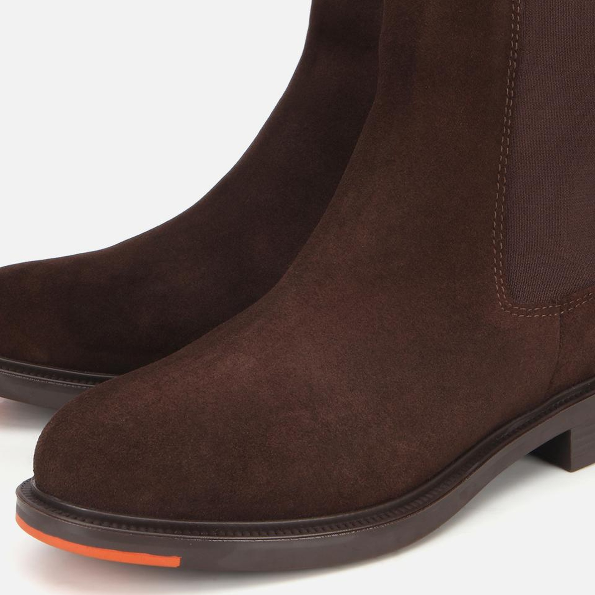 Kadın Süet Deri Kahverengi Lastik Detaylı Düz Bot